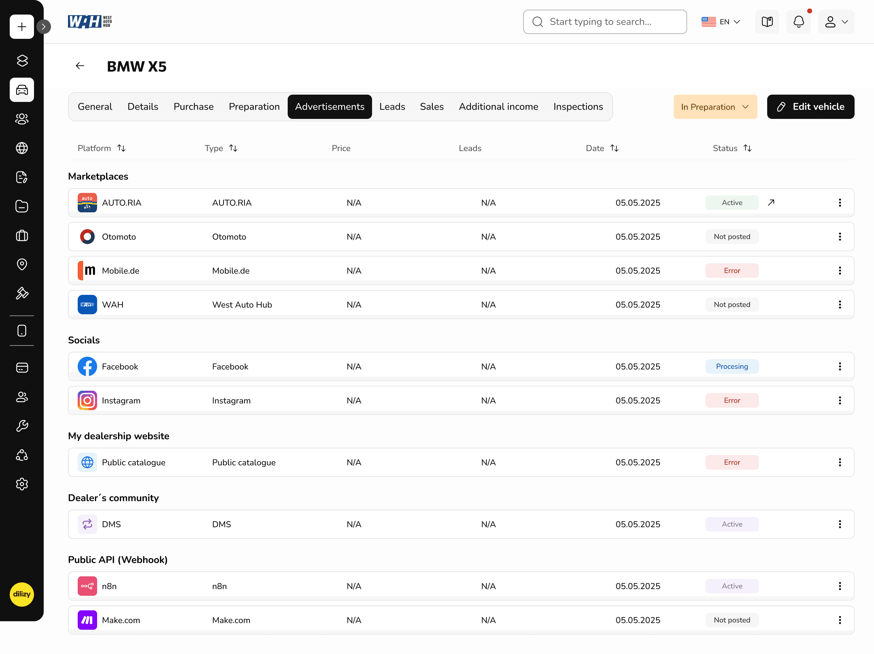 Marketplaces Integration — advertisements screen