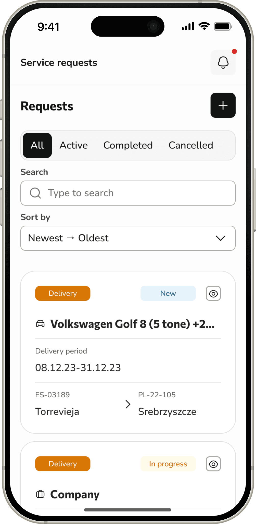 Service requests on mobile